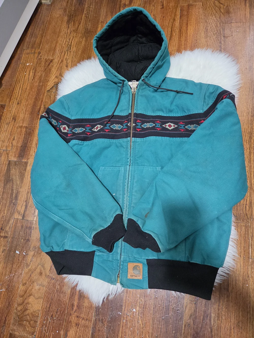 Carhartt  Men,s Aztec Work Jacket Agua Vintage 90 Full Zip Quilted